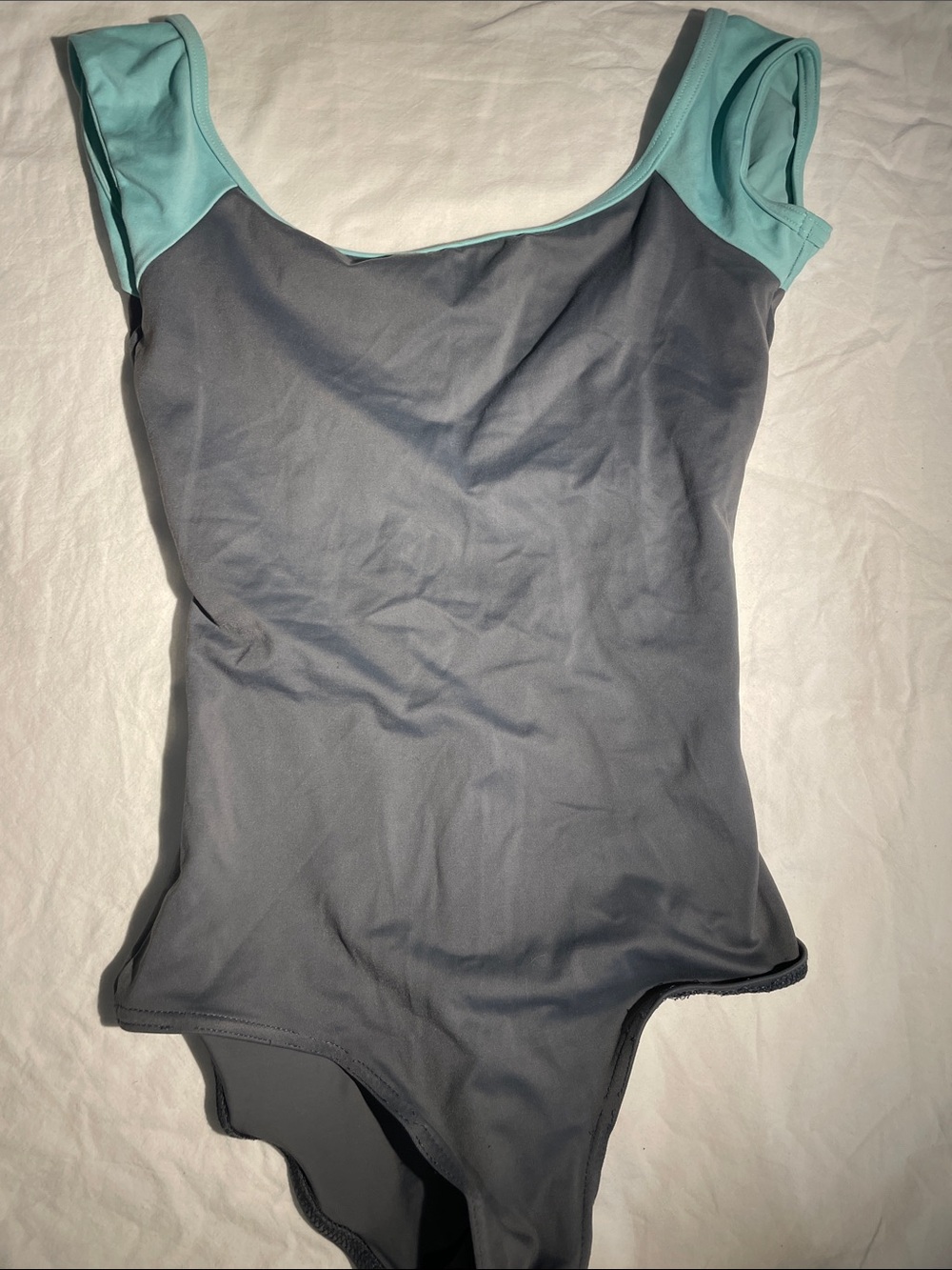 Yumiko Wendy - Gray and Teal Cap Sleeve Ballet Leotard